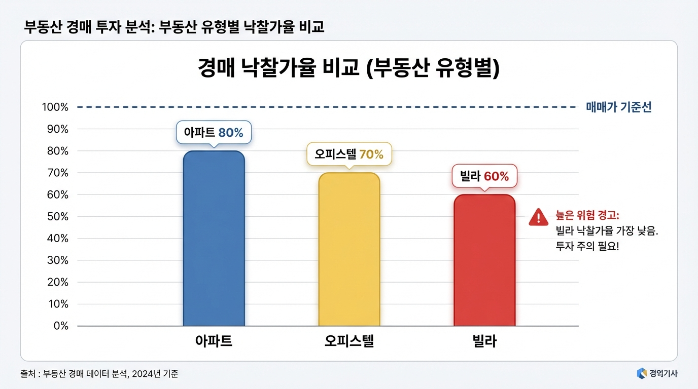 아파트 오피스텔 다세대 빌라 법원 경매 평균 낙찰가율 통계 비교