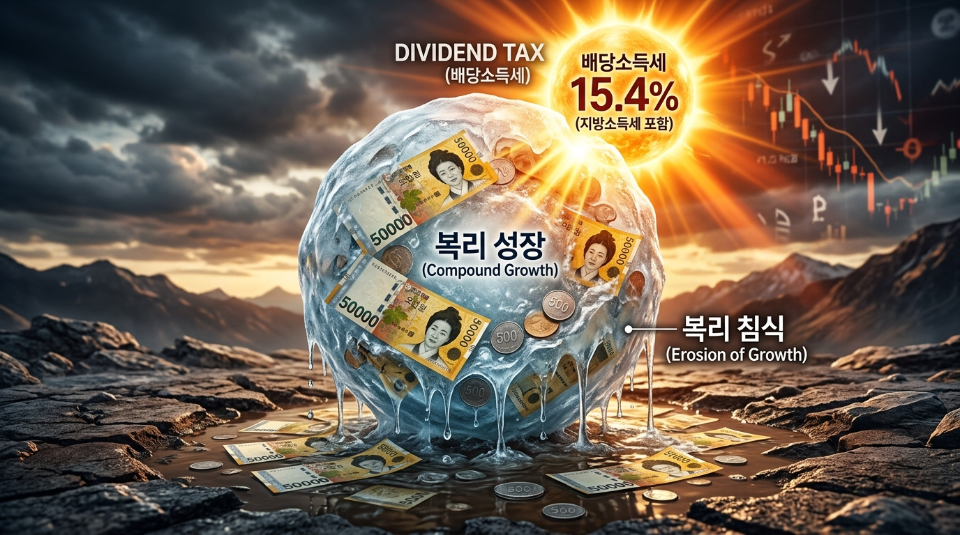 [Code Bricks] 배당수익률 5%의 함정? 배당소득세(15.4%)가 복리 눈덩이를 박살 내는 치명적 수학